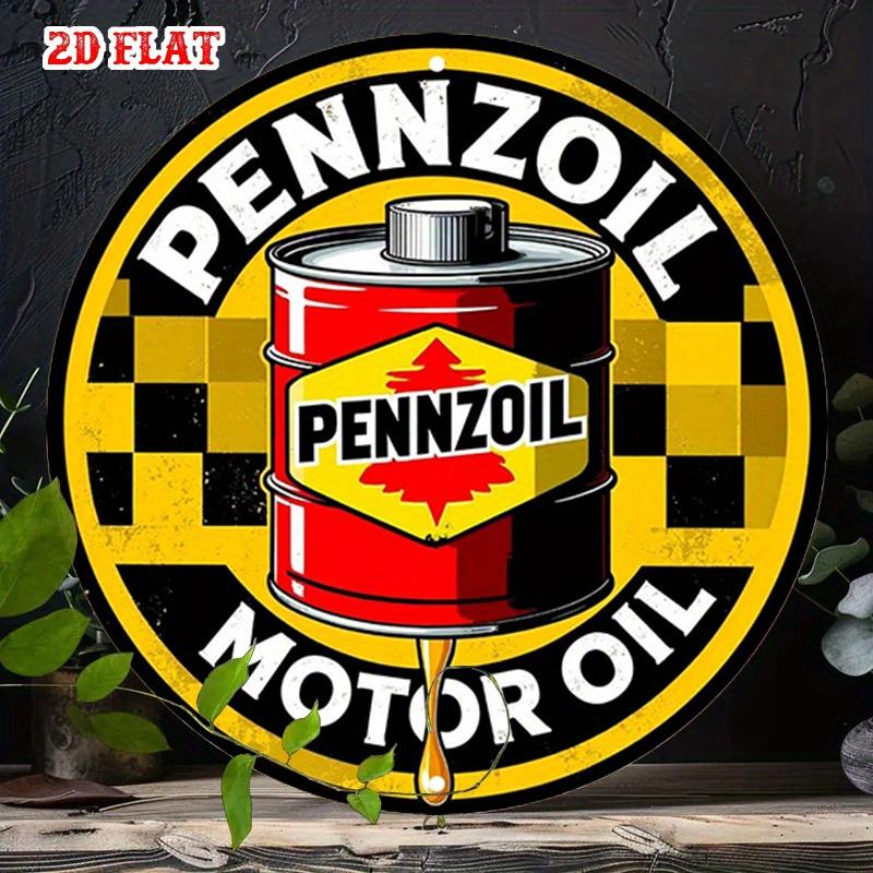 Retro Pennzoil Motor Oil Round Metal Sign Vintage Checkered Logo Gas Oil Wall Decor for Garage Man Cave