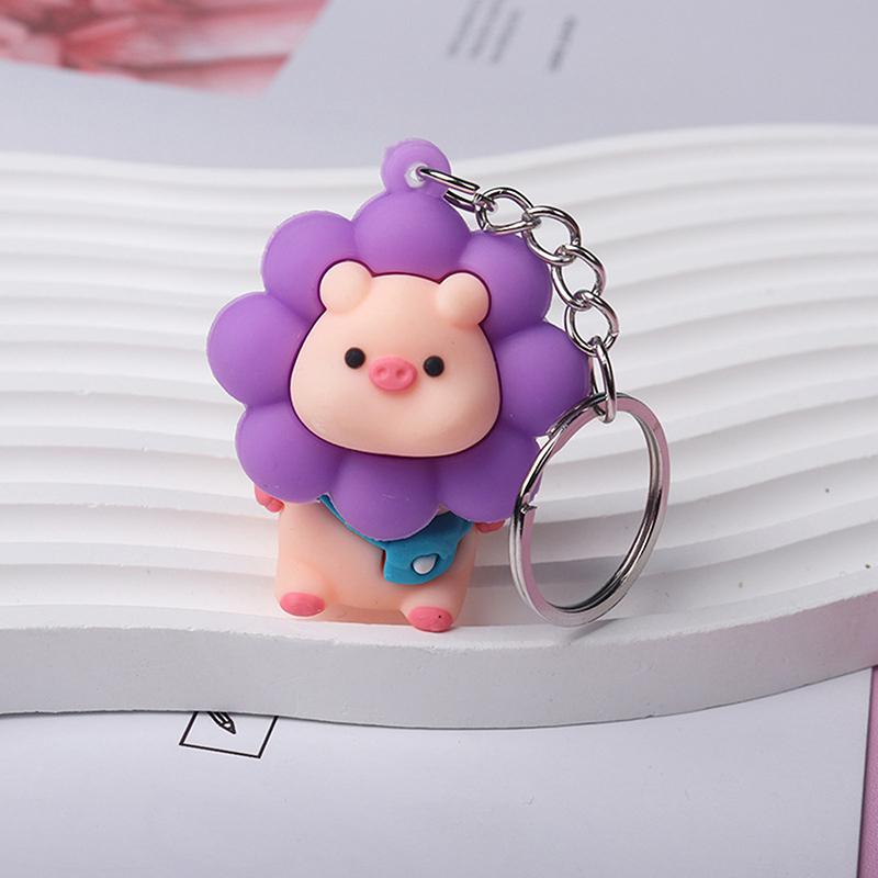 Smiling Face Sunflower Pig Key Chain Couple Car Key Pendant Cartoon Backpack Couple Bag Pendant Car Exquisite Keychain Gift