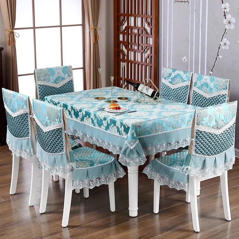 Кружевная спинка стула, стол и чехол на стул, домашняя прямоугольная скатерть, художественная скатерть, обеденный стул, встроенная подушка