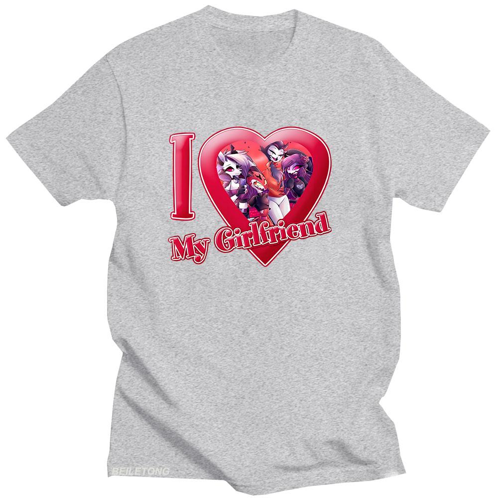 Футболка Helluva Boss Аниме Принт Харадзюку Кавайная Футболка Мультяшный Принт Хлопковая Футболка с Круглым Вырезом Я Люблю Свою Девушку Милая Одежда