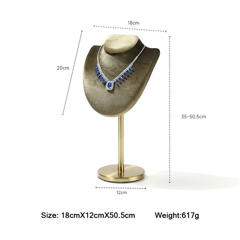 Velvet Necklace Display Stand – Gold Base Jewelry Bust Jewelry Organizer Display Stand Prop Elegant Storage for Accessories