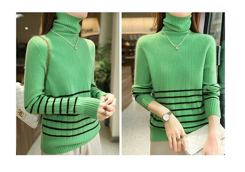 2026 A/W Women's High Neck 100% Wool Patchwork Sweater - Thick, Slim Fit, Versatile Knitwear