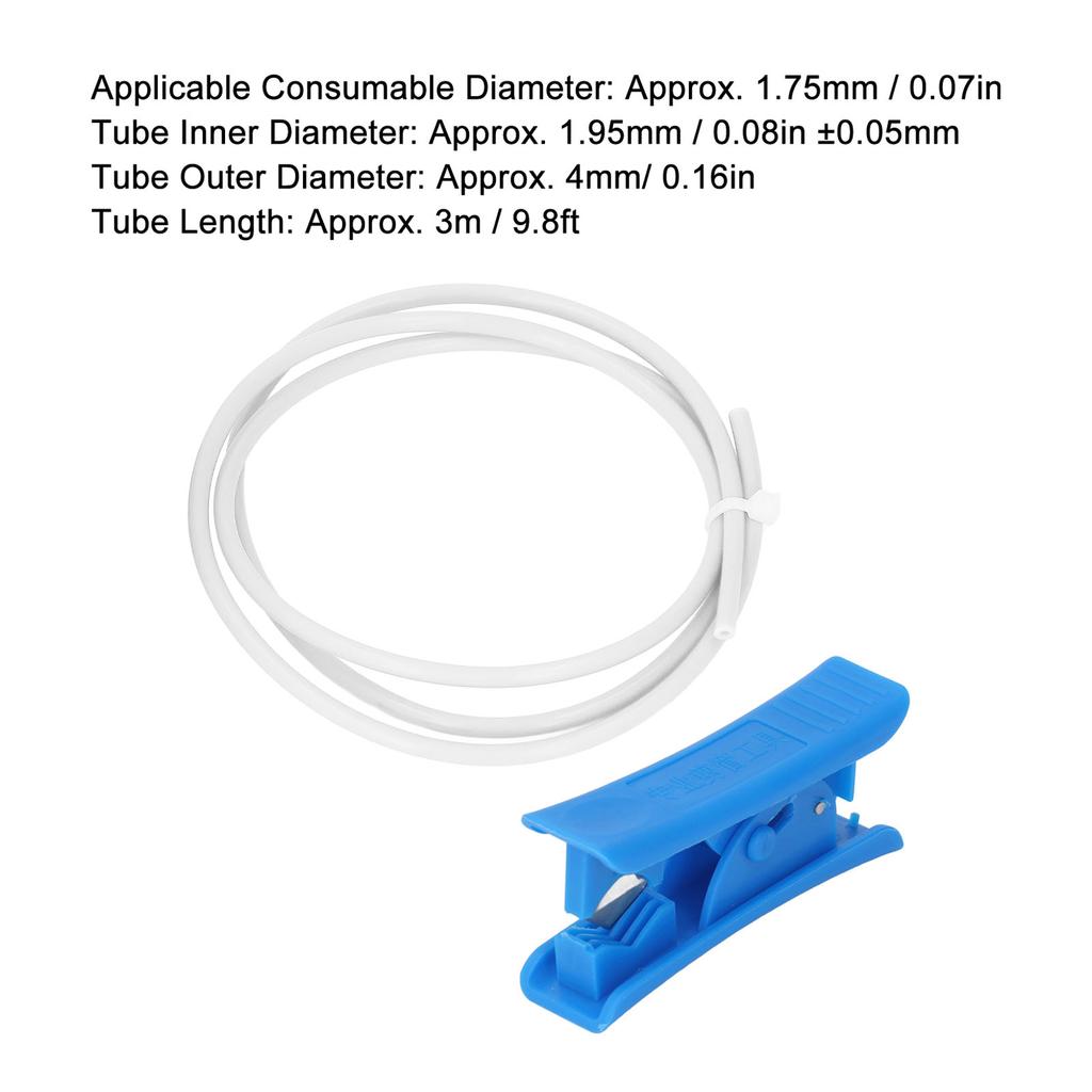 3D Printer PTFE Tube 3 Meter Heat Resistant 3D Printer Accessories Kit with Tube Cutter for 1.75mm Filament