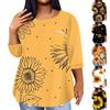 Women's Fashionable Casual Three Quarter Sleeve Printed Round Neck Pullover 4/3 Sleeve Top