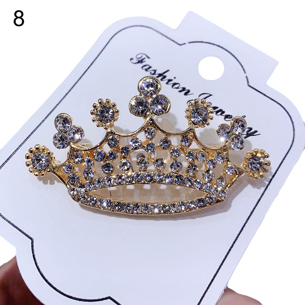 Diamonding Jewelry Crown Shape Crystal Stone Faux Pearl Lapel Brooch Pin Suit Collar Badge