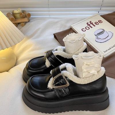 Белые бархатные туфли на толстой подошве из маленькой кожи для женской зимы, новые ретро теплые лоферы