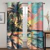 Винтажный стиль Пляжная сцена Шторы Пальма Береговая линия Подходит для спальни Гостиная Кухня Балкон Окно Декор 2 Панели
