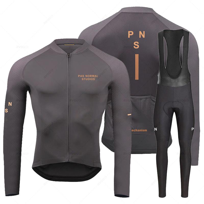 Team Breathable Long Sleeve Cycling Jersey Set Bib Pants Ropa Maillot Ciclismo Bicycle Clothing MTB Bike Uniform Men Clothes