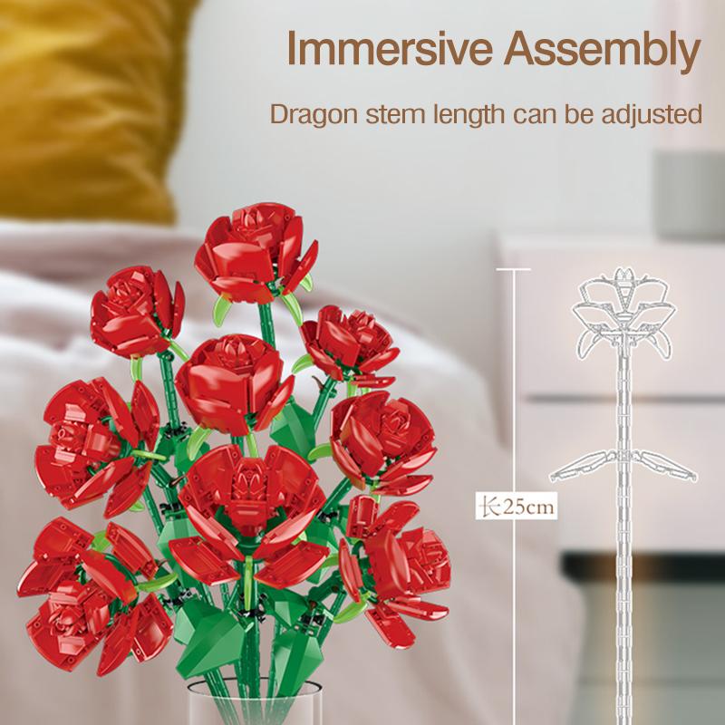 Строительные блоки «сделай сам», букет роз, подарки для девочек, предметы интерьера, сборка кирпичей для подруги и мамы, рождественский подарок