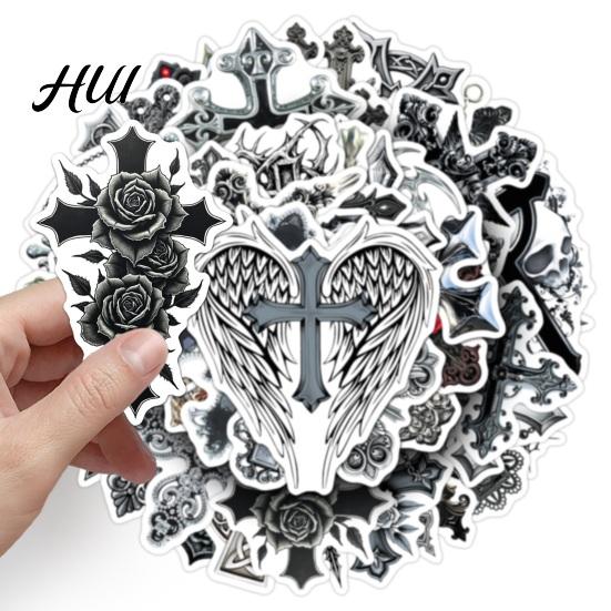 Retro Celtic Pattern Decor 50 Pcs Gothic Religious Stickers, Waterproof Dark Decals for Laptop, Luggage, Skull And Rose Vinyl Stickers Skateboard,