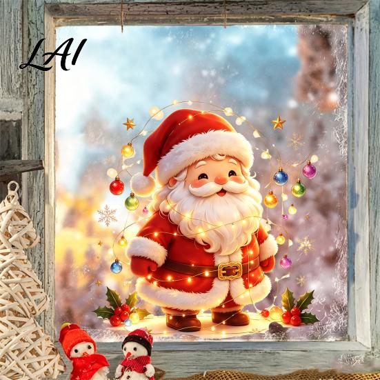 Decorative Holly Patterns Santa Snowman Christmas Static Window Clings Reusable Stickers Holiday Stickers Colorful Home Shop Decorations Glass Door
