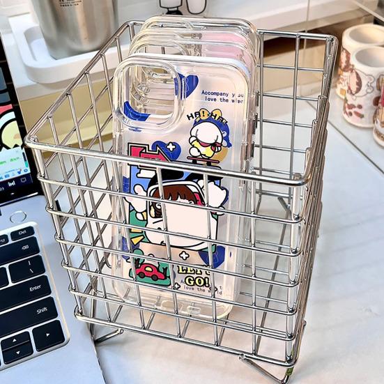 Железная полка для хранения, полая большая вместительная корзина для хранения из нержавеющей железной проволочной сетки, домашний офис, ванная комната, настольный чехол-органайзер