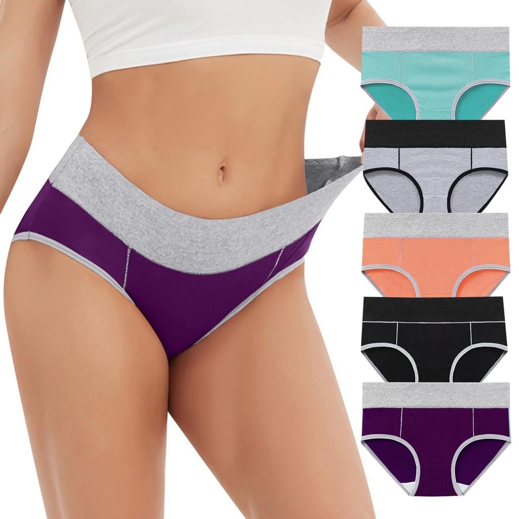 5PC Women's Large Color Cotton High Waist Pants With Raised Hips Underwear