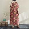 DIMANAF Women 2025 Plus Size Summer Casual Dress Cotton Linen Vintage Loose Basic Long Dress Floral New