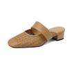 Mules Microfiber Spring Summer Size 41 Thick Heels Women Square Toe Hollow Decoration Breathable Slip On Pumps
