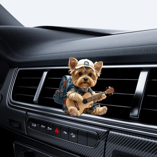 Yorkie Car Vent Clip Cute Dog Air Freshener Automobile Pendant with Fragrance Pad Gift for Dog Lovers Guitar Enthusiasts