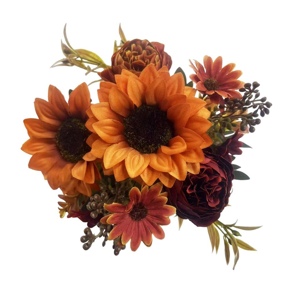 Multicolor Sunflower Artificial Flower Green Leaves DIY Faux Daisy Peony Flower Photo Props Accessories Simulation Sunflower