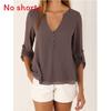 Elegant Women's Long Sleeve V Neck Loose Chiffon Blouse In 11 Stylish Colors And Sizes