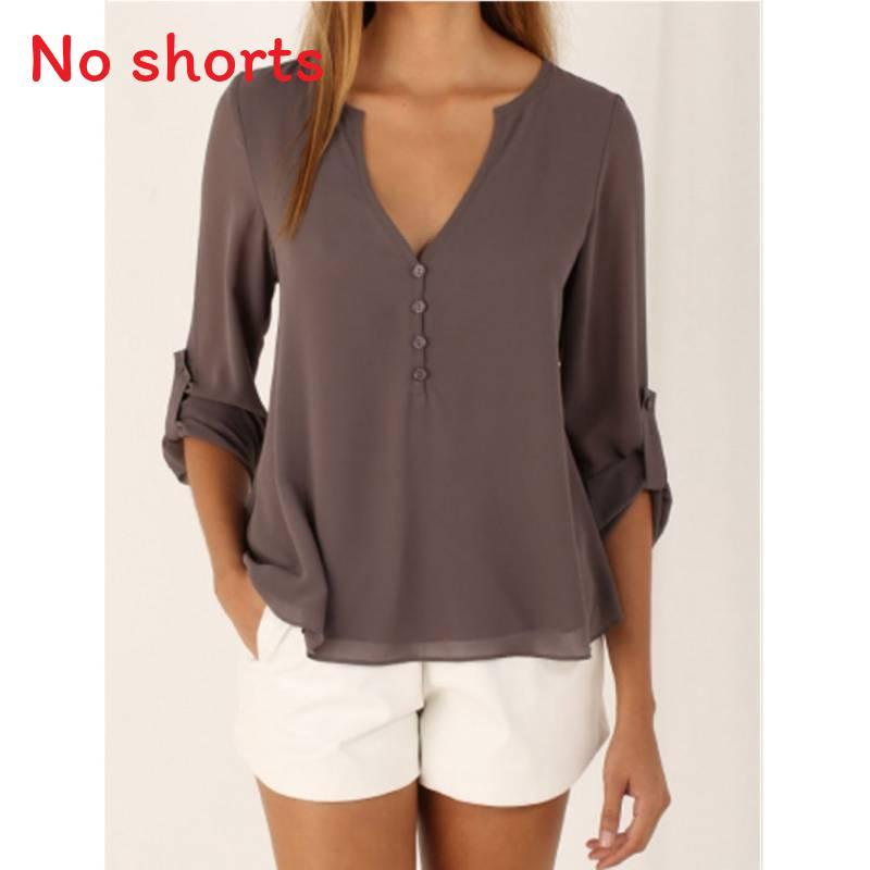Elegant Women's Long Sleeve V Neck Loose Chiffon Blouse In 11 Stylish Colors And Sizes