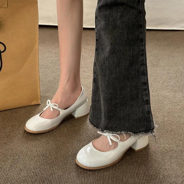 Женские туфли-лодочки на блочном каблуке, удобная обувь на высоком каблуке без шнуровки, сандалии Мэри Джейн, женские сандалии на платформе с неглубоким носком