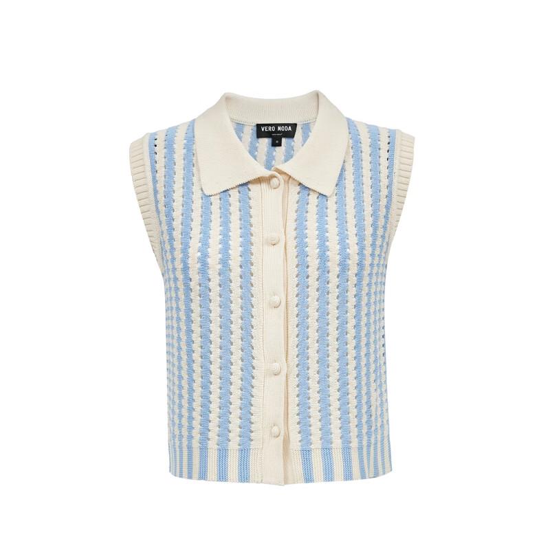 VEROMODA Lapel Contrast Vertical Stripe Knitted Vest