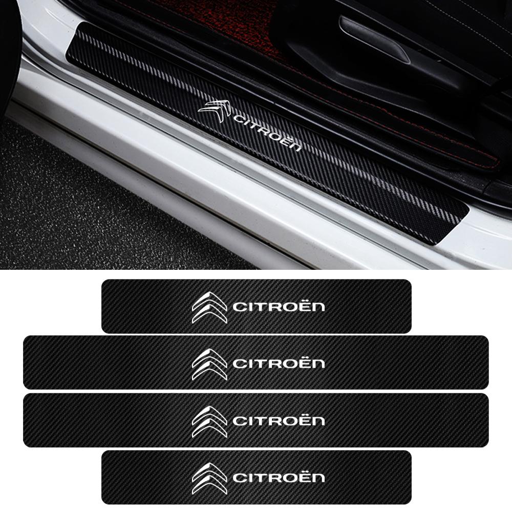 ABCE1 4Pcs Carbon Fiber Car Door Sill Plate Protectors Stickers For Citroen C1 C2 C3 C4 Grand Picasso C4L C5 C-ELYSEE Xsara Berlingo