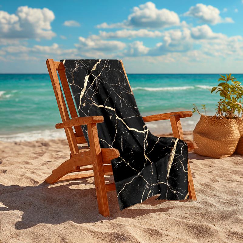 1Pc Black Marble Texture Beach Towel, Quick Dry, Multi-Use for Beach Pool Gym Yoga Home Travel, Christmas, Halloween, Xmas Gift M928878