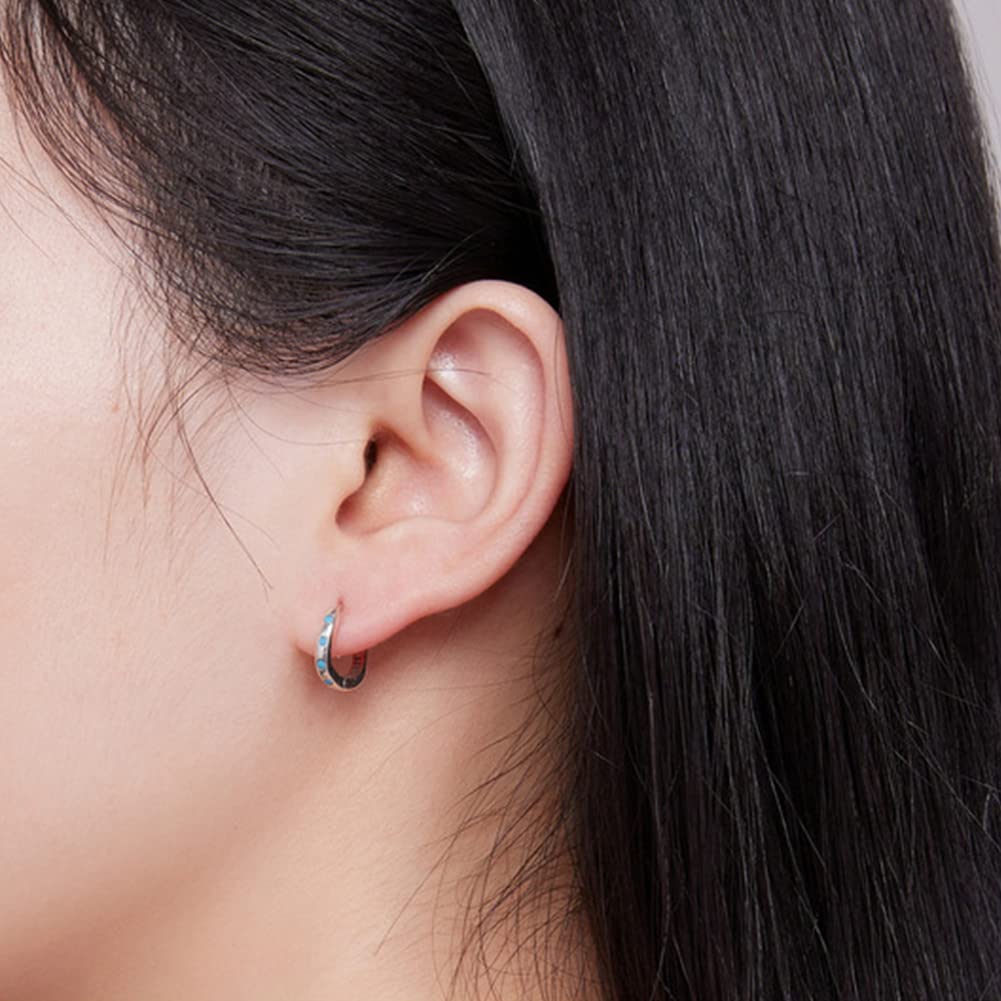 Rockyu Earrings for Silver Tsunami Hoop Turquoise Ring Pure For Both Gift Accessories Women, Simple, Small, 925, Twisted, Shape, Earrings, Blue,