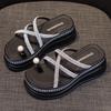 Slippers Outer Wear 2025 New Summer Thick-bottomed Sandals Female Rhinestone Strips Cross Belt Muffin Summer Fairy Wind Beach