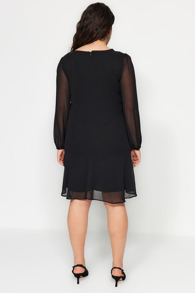 Women's Style Plus Size Dress Black Mini Woven Dress
