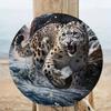 Round Wooden Snow Leopard Art Sign, Waterproof HD Print, Pre-Drilled Wooden Wall Decor, Decorative Wall Poster, 8in, 11.8in, 1PC
