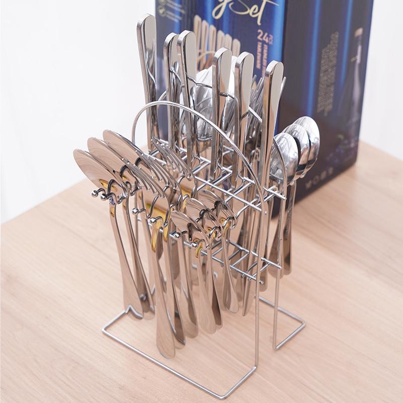 Stainless Steel Cutlery Set: 24-Piece Gift Box with Knife, Fork, Spoon for Western Food and Desserts.