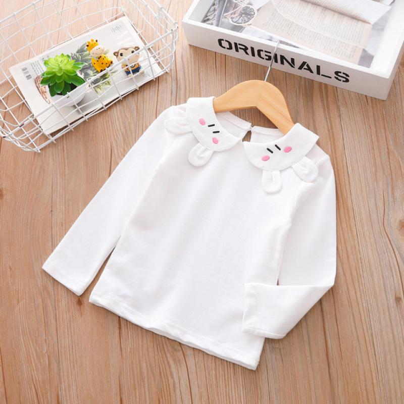 Весенне-осенняя футболка для маленьких школьных девочек, топы, детские футболки с вышивкой, белая блузка с длинными рукавами для девочек, детские футболки