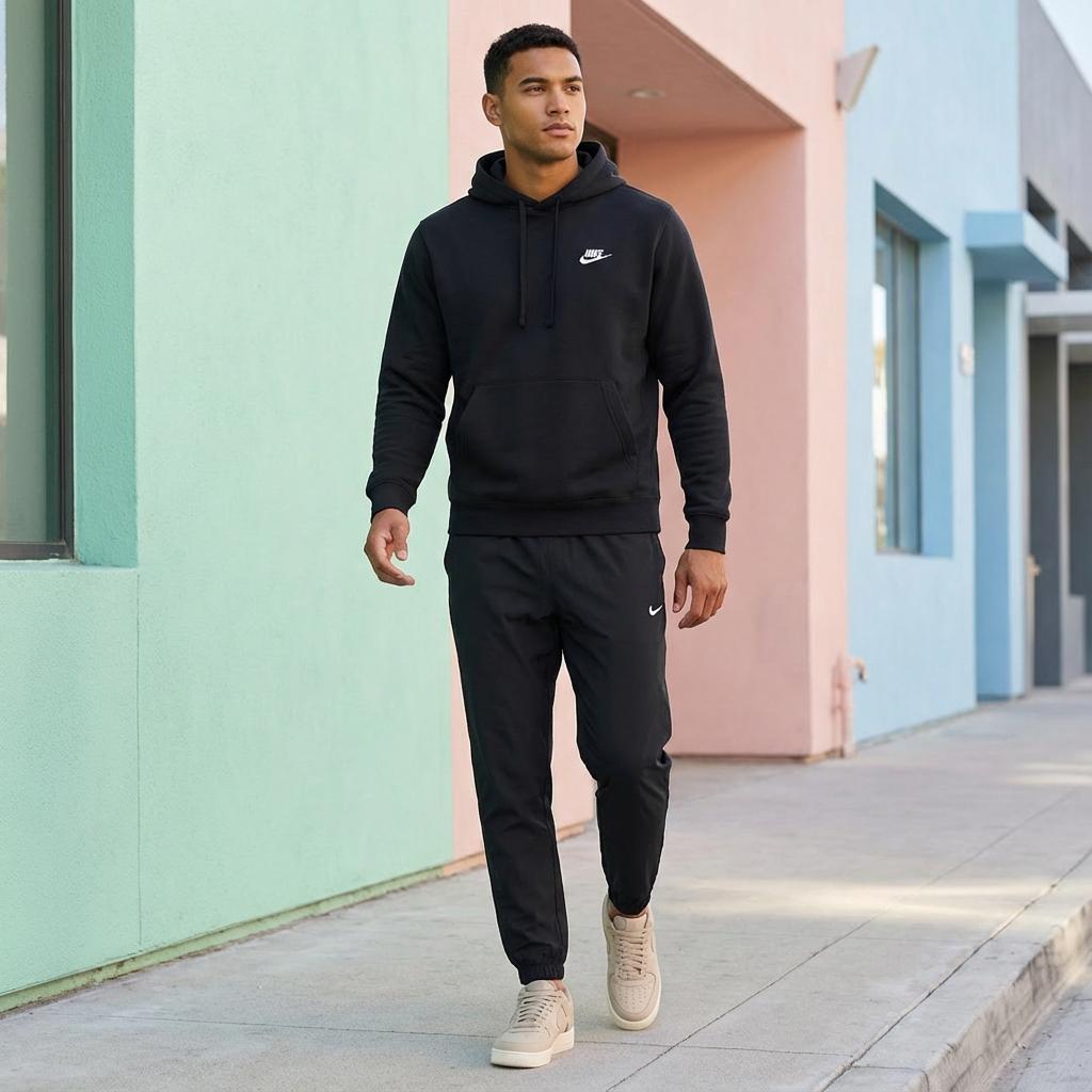 Nike Толстовка с капюшоном, быстросохнущие брюки с манжетами, повседневный спортивный костюм, мужской костюм, черный BV2655-010+FB7498-010