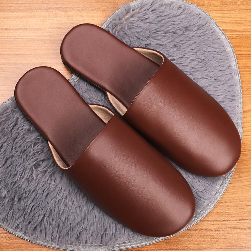 House Shoes Couple Indoor Slippers Summer High Quality Casual PU Leather Flats Shoes Women Home Shoes Men Slippers