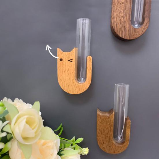 Ваза Кошачий Ус Магнит на Холодильник Деревянный Магнит на Холодильник со Стеклянной Трубкой Магнитный Контейнер для Сбора Кошачьих Усов Ваза Аксессуары для Холодильника