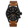 Flight Control Dual Time Leather Strap Black Dial Quartz 51442 Men's Watch