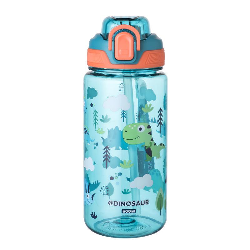 600ml Cartoon Water Bottle Equipped With Straw Portable Kids Water Sippy Cup Leakproof Plastic Water Bottles Summer Travel Kids Water  Practical Use