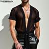 INCERUN Мужские летние футболки с коротким рукавом, сетчатые, прозрачные