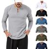 Mens Casual Long Sleeve T-shirt Henley Grandad V Neck Button Solid Tee Shirt Top