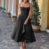 Women Dress Low-cut Spaghetti Strap Backless Sleevless A-line Big Swing Pure Color Slim Waist Pleated Cocktail Party Prom Midi Dress