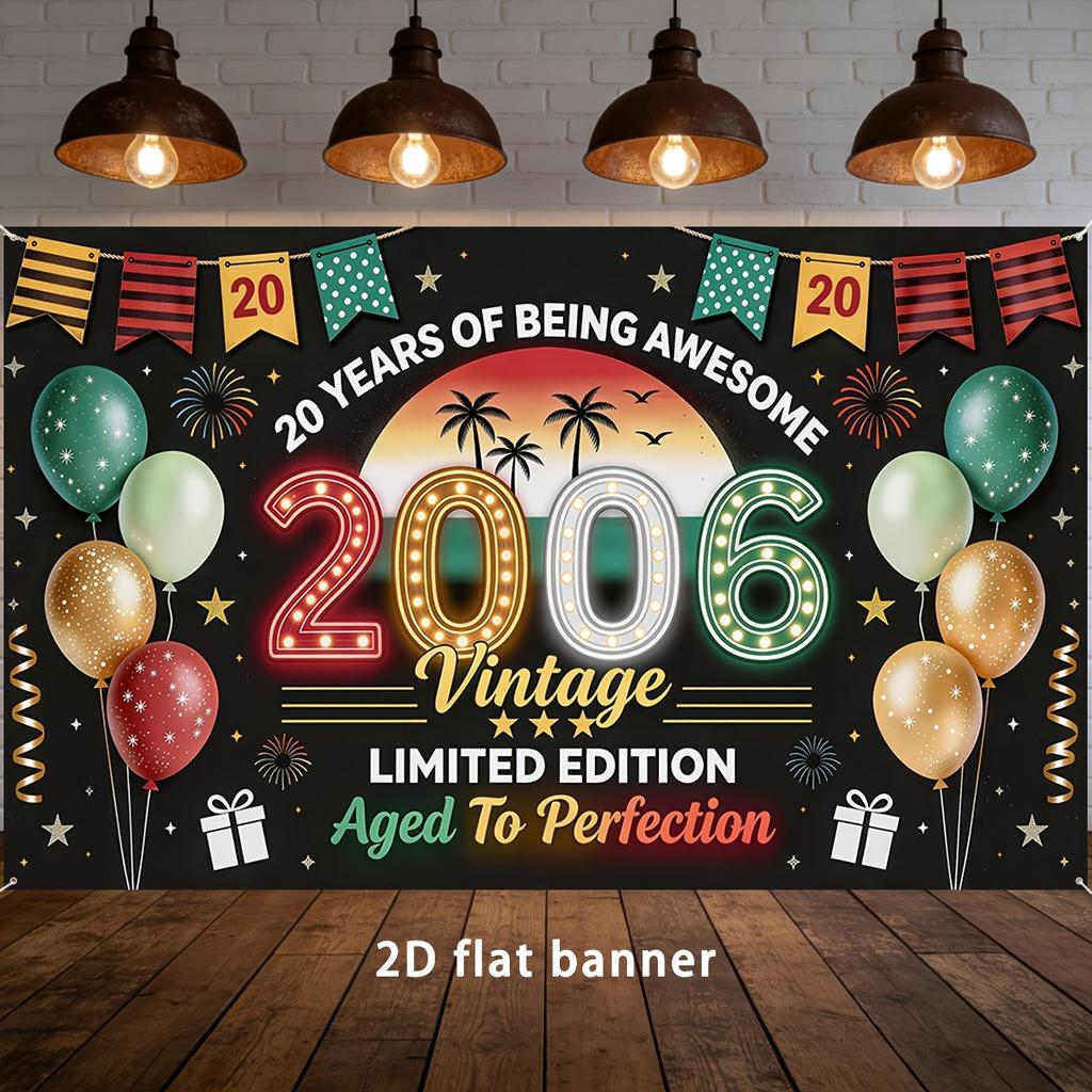 One piece, 2D flat party banner, retro design with 2006 nostalgic neon effect, limited edition with perfect aging background