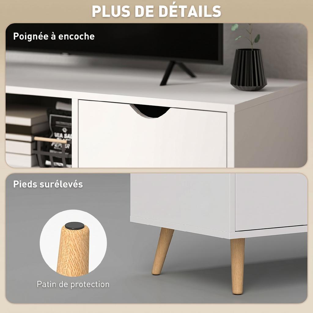 TV Cabinet TV Stand Low Sideboard Storage Furniture On Legs With 2 Wooden Cupboards For Bedroom Living Room