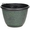 Round Flower Pots with Trays 12 Inch Thickened for Outdoor Indoor, Plastic Leaf-Pattern Texture Green Plants Planter Drainage Hole & Saucer,