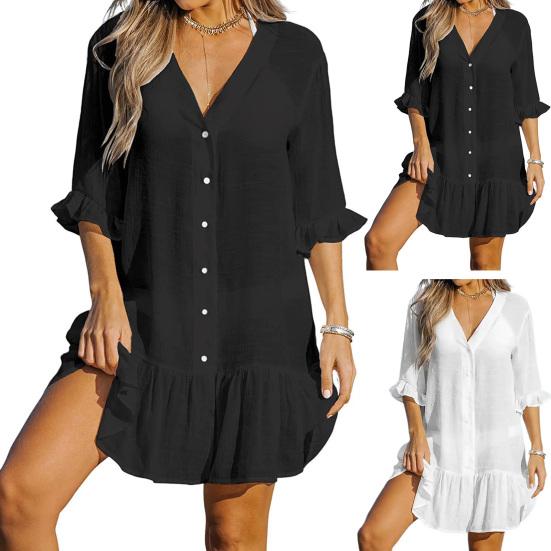 Платье-прикрытие, однобортное солнцезащитное дышащее женское пляжное платье-рубашка, пляжная одежда