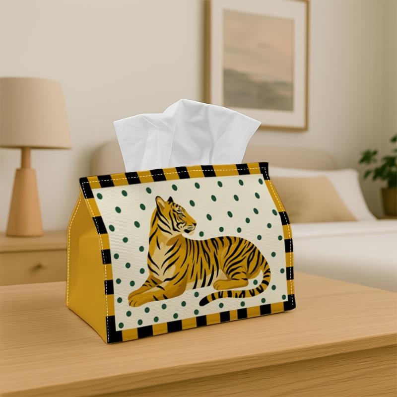 1pc Pop Art Safari Tissue Box- Bengal Tiger Resting Napkin Storage Box, Suitable for Rolls/Facial Tissues/Single Sheets, Multi-Functional Storage Box