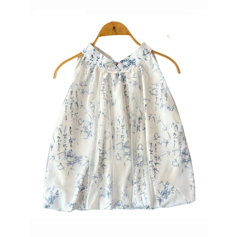 Graceful Bow Halter Lace-up Sleeveless Chiffon Blouses for Women Summer National Style Print Camisole Western Style Small Shirt