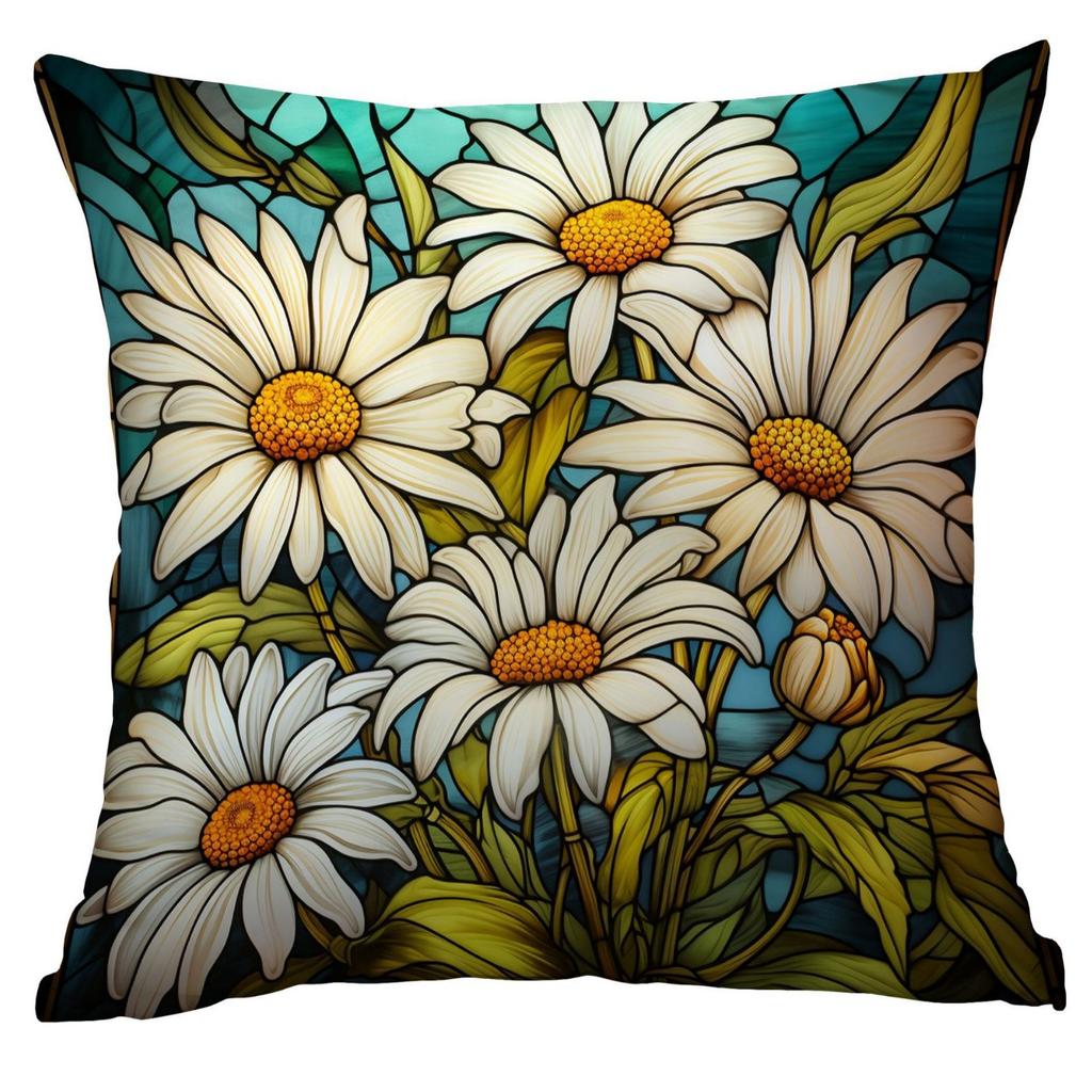 New Vintage Floral Pillowcase Creative Colored Glass Printed Home Sofa Car Cushion Pillowcase