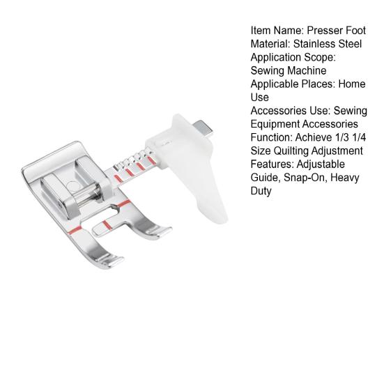 Прижимная лапка для швейной машины с регулируемой направляющей Snap-On из нержавеющей стали для квилтинга и пэчворка, низкая ножка для бытовых швейных машин