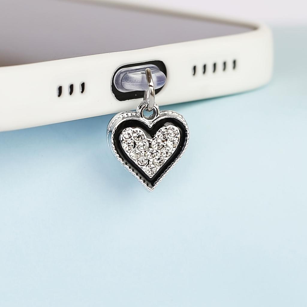 Набор из двух подвесок в виде сердец с бриллиантами, сочетающих положительное и отрицательное, заглушка для защиты от пыли для мобильного телефона, подвесное украшение, аксессуары для мобильного телефона